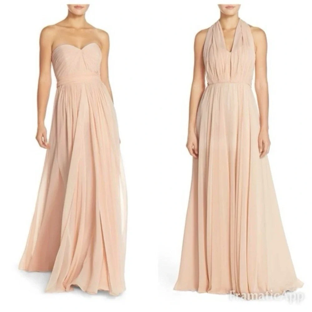 Jenny Yoo Jenny Yoo Mira Strapless Convertible Chiffon‎ Gown in Blush Size 4